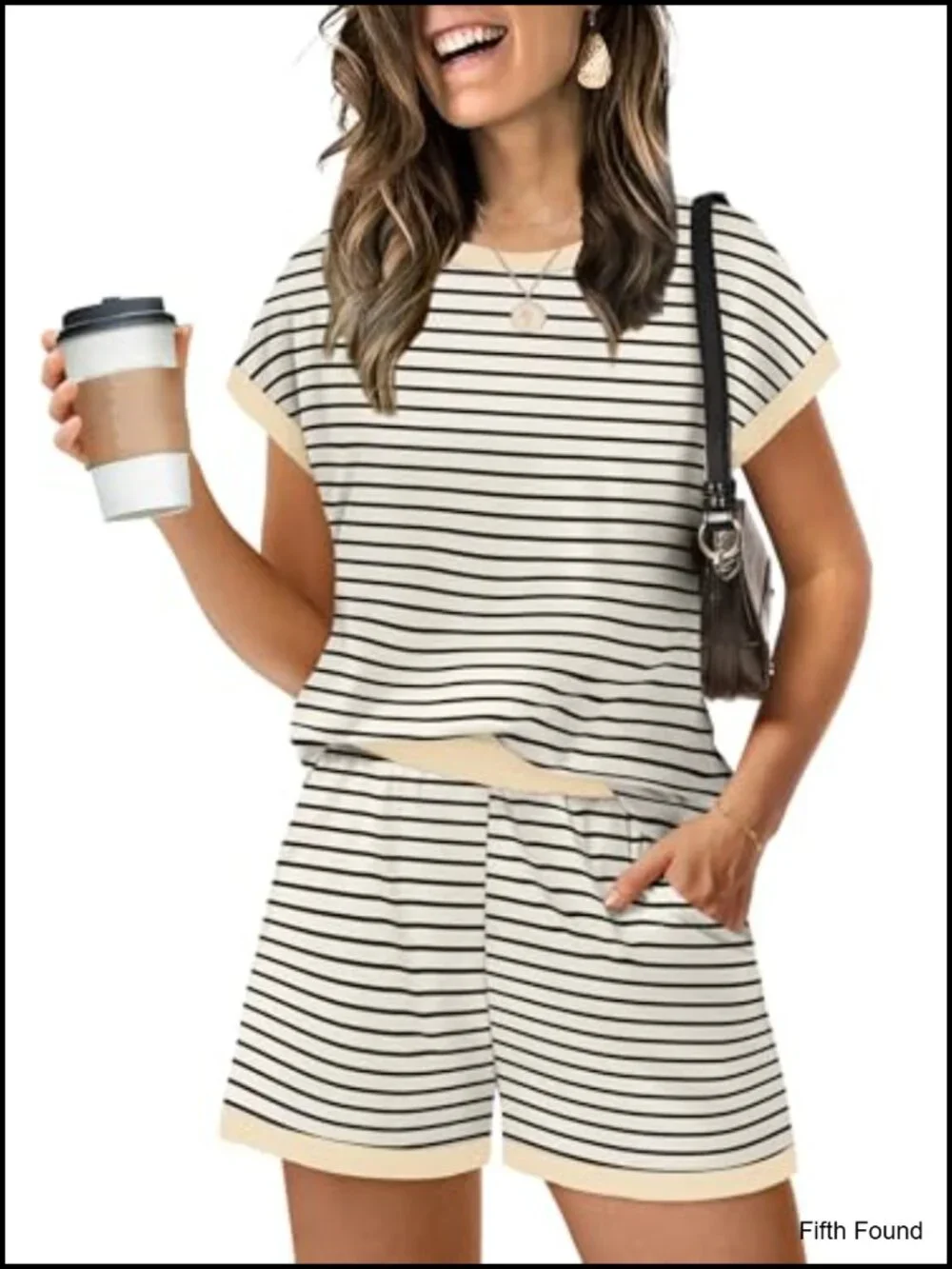 Two Piece Lounge Short Sets Cap Sleeve Crew Neck Sweatsuit with Pocket
